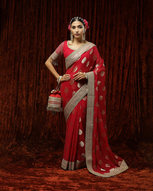 Rani Red Saree Saree & Blouse Set