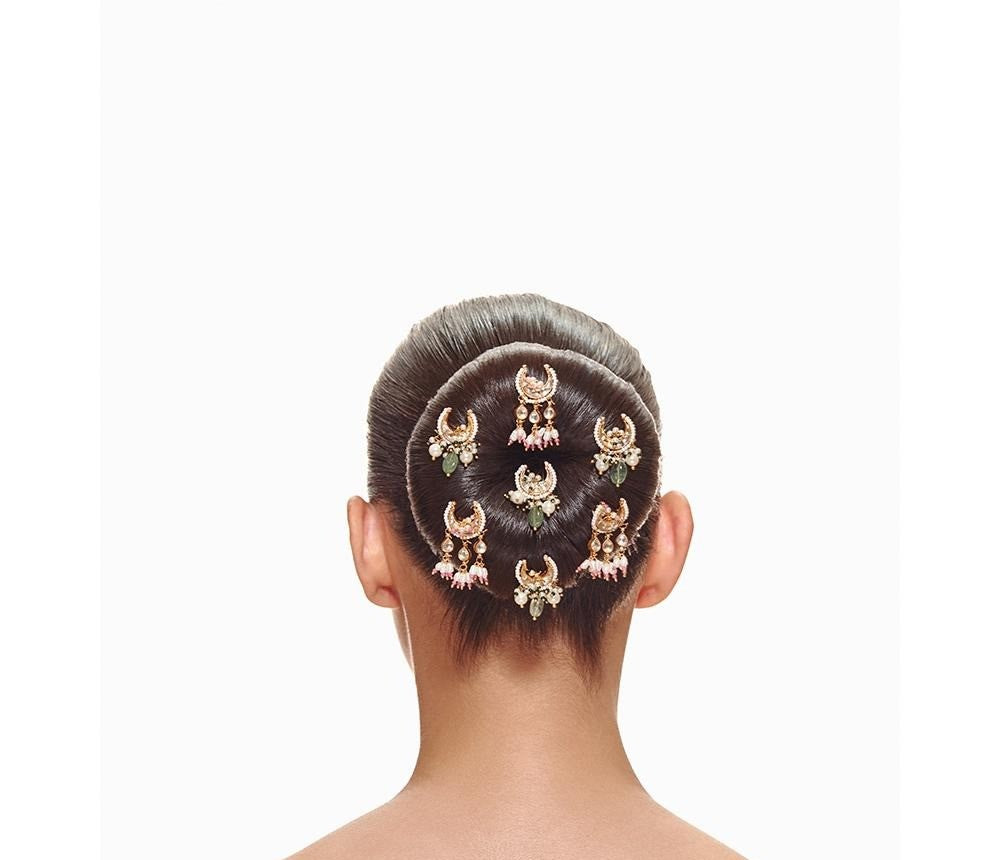 Green And Pink Chaand Bun Pins