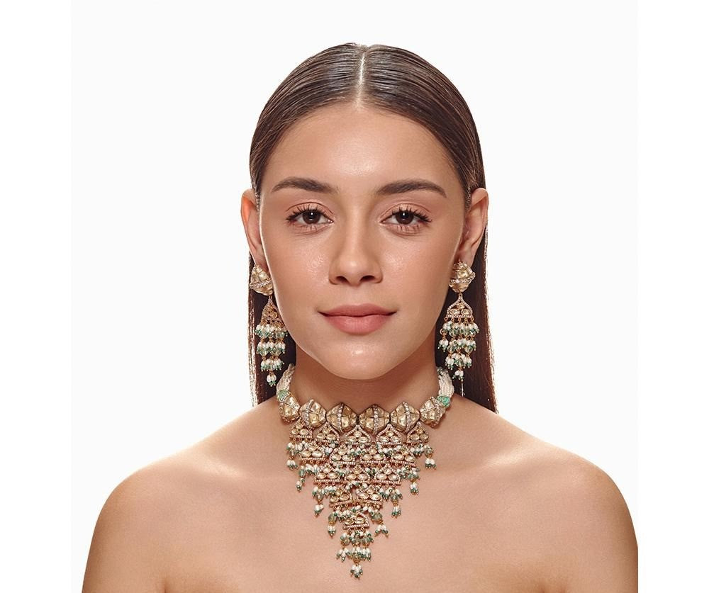 Mint Green Damroo Kundan Choker Set