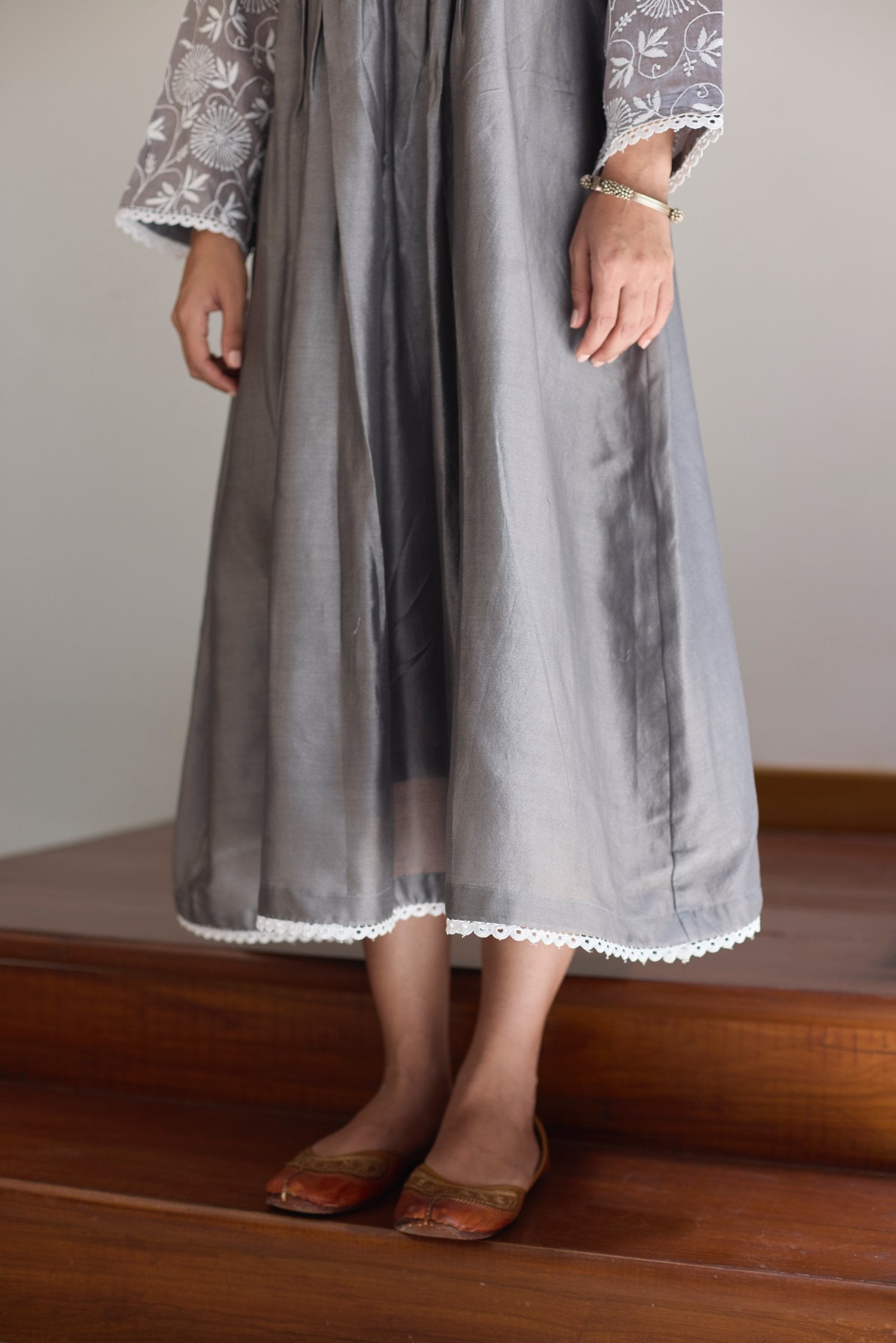 Pintucks Flared Dress - Grey