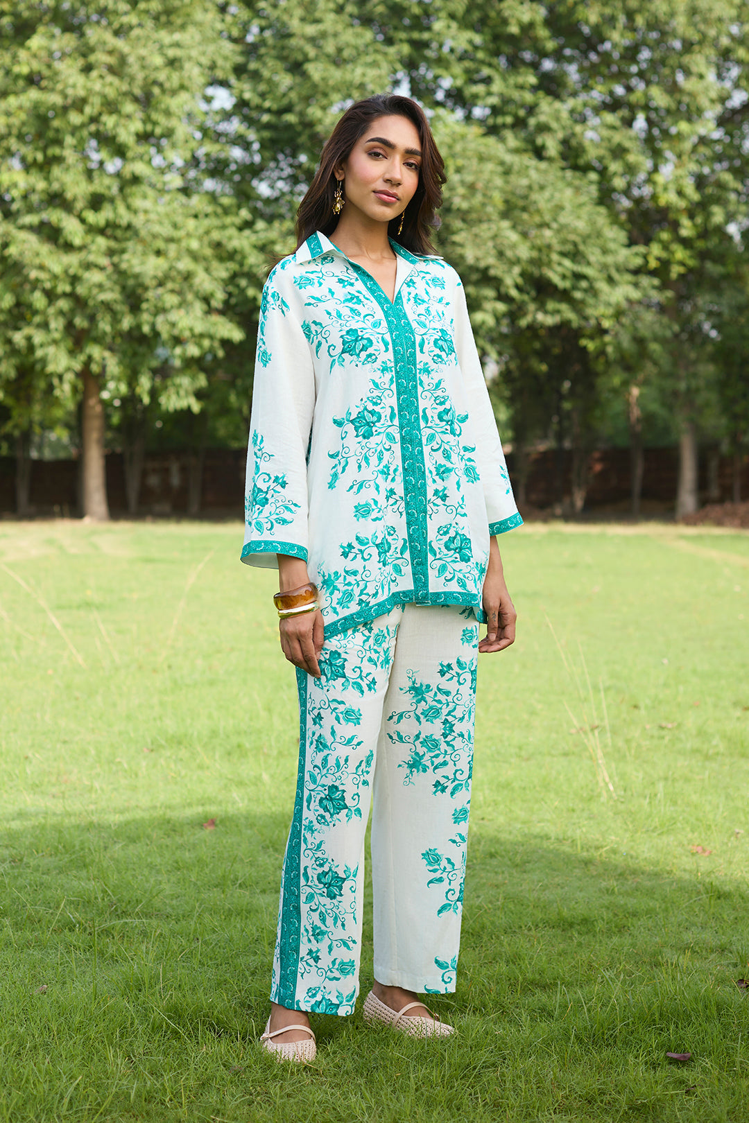 Aqua Printed Linen Set