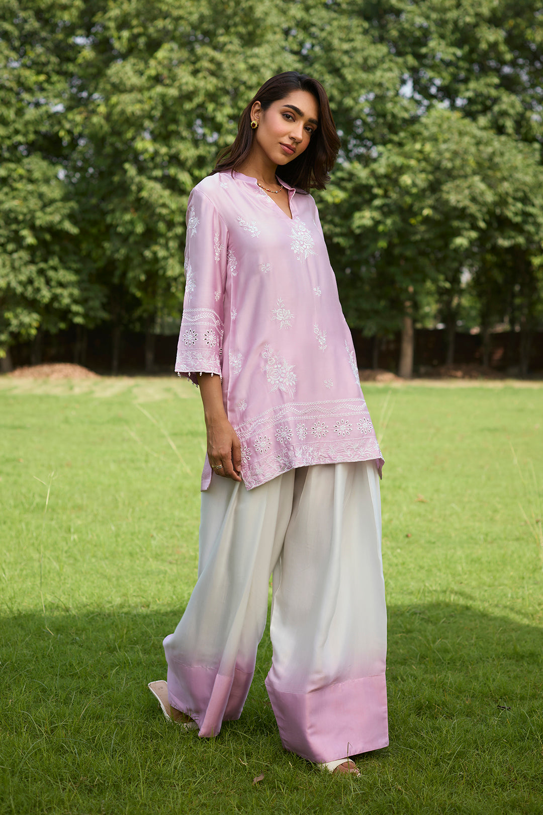 Pink Embroidered Ombre Farshi Salwar Set