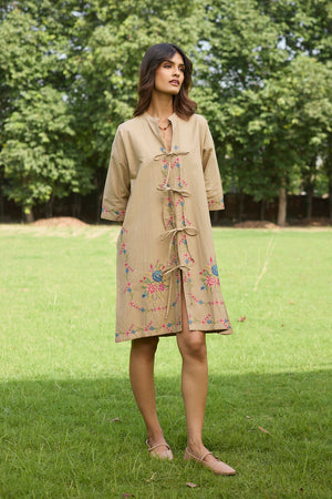 Beige Bloom Cross Stitch Dress