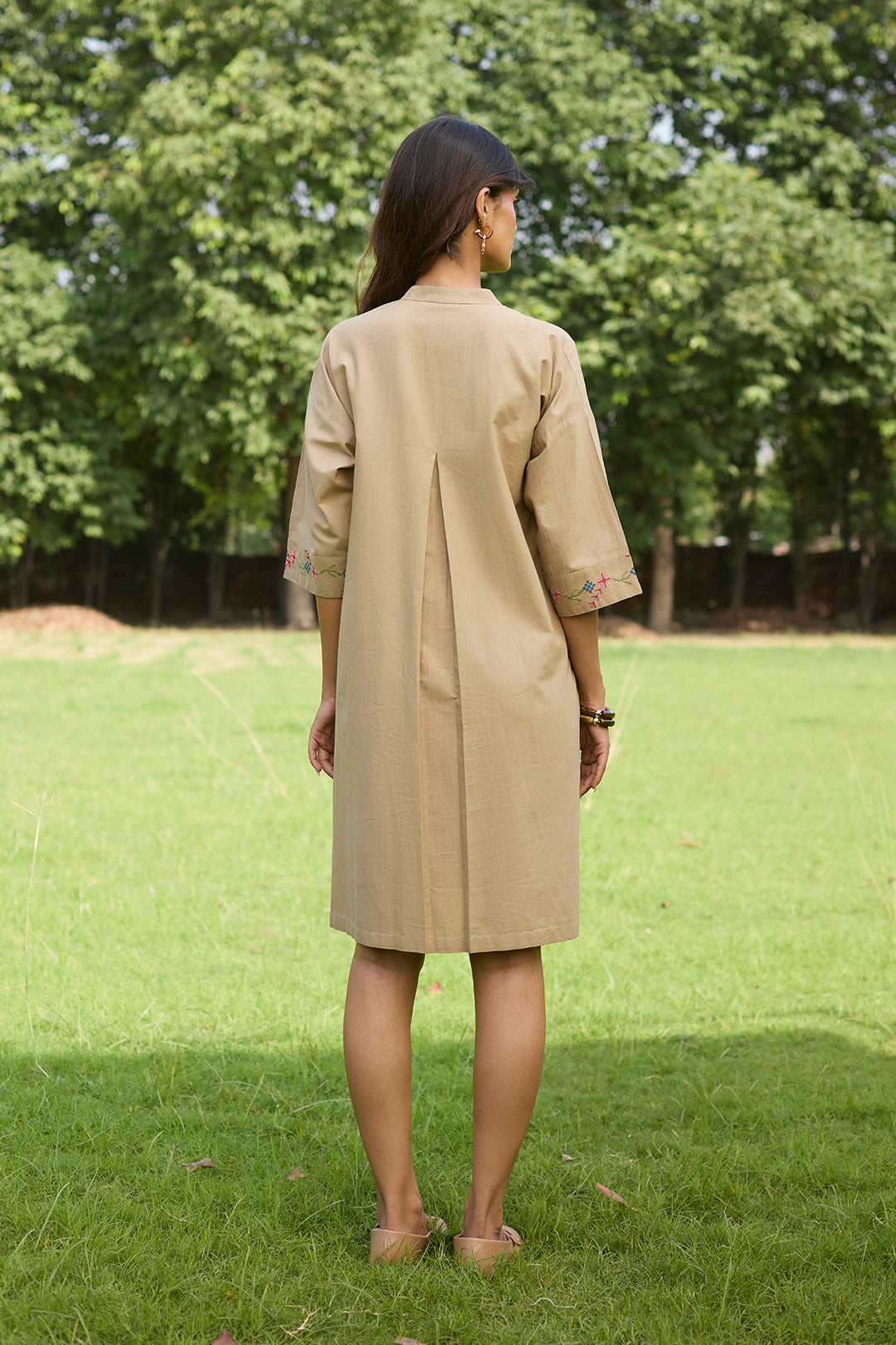 Beige Bloom Cross Stitch Dress