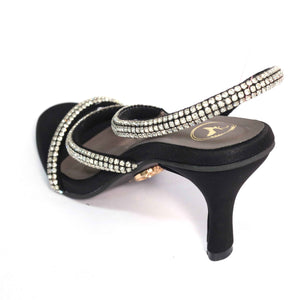Berry Black Open Toe Heels for Women with Buckle Closure