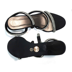 Berry Black Open Toe Heels for Women with Buckle Closure