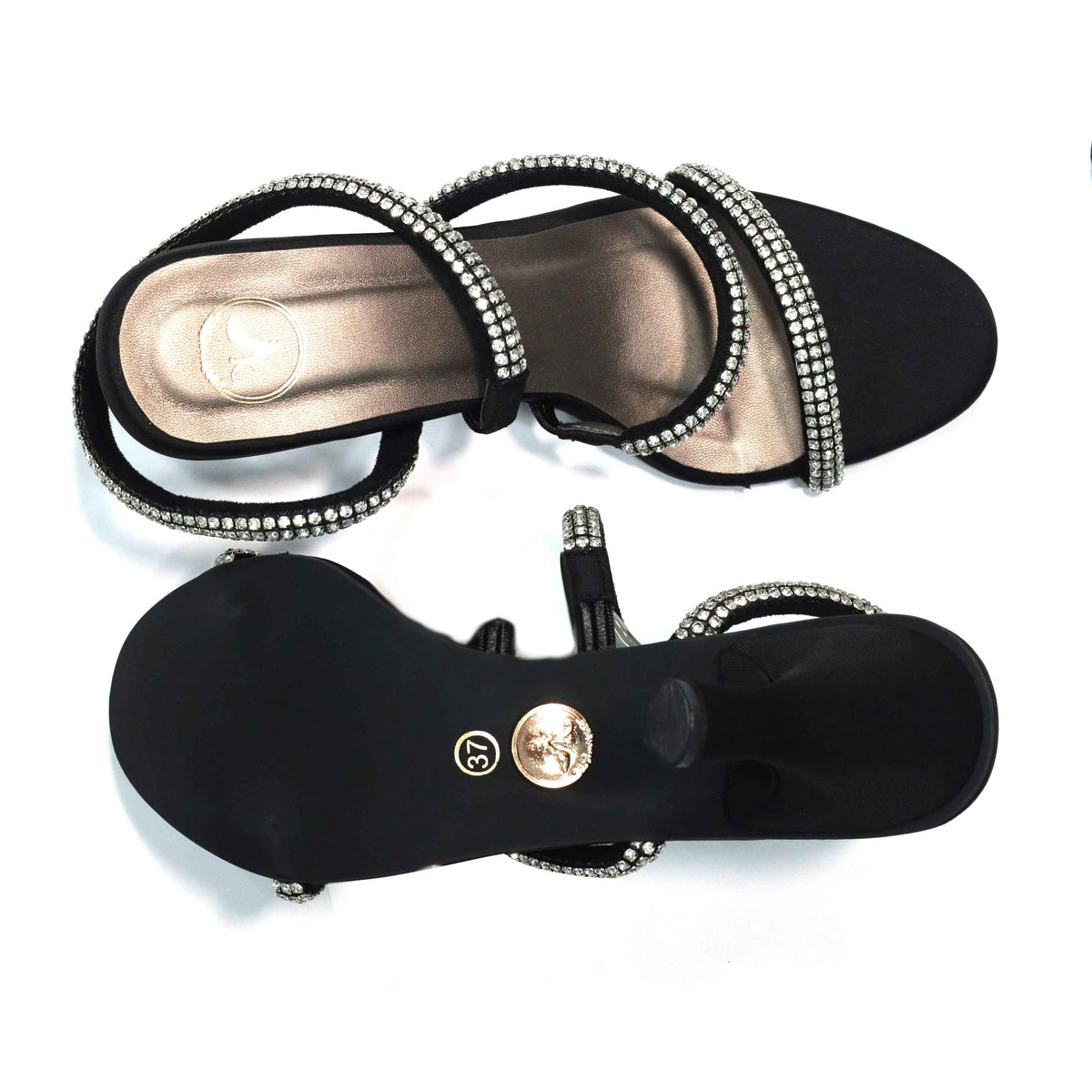 Berry Black Open Toe Heels for Women with Buckle Closure