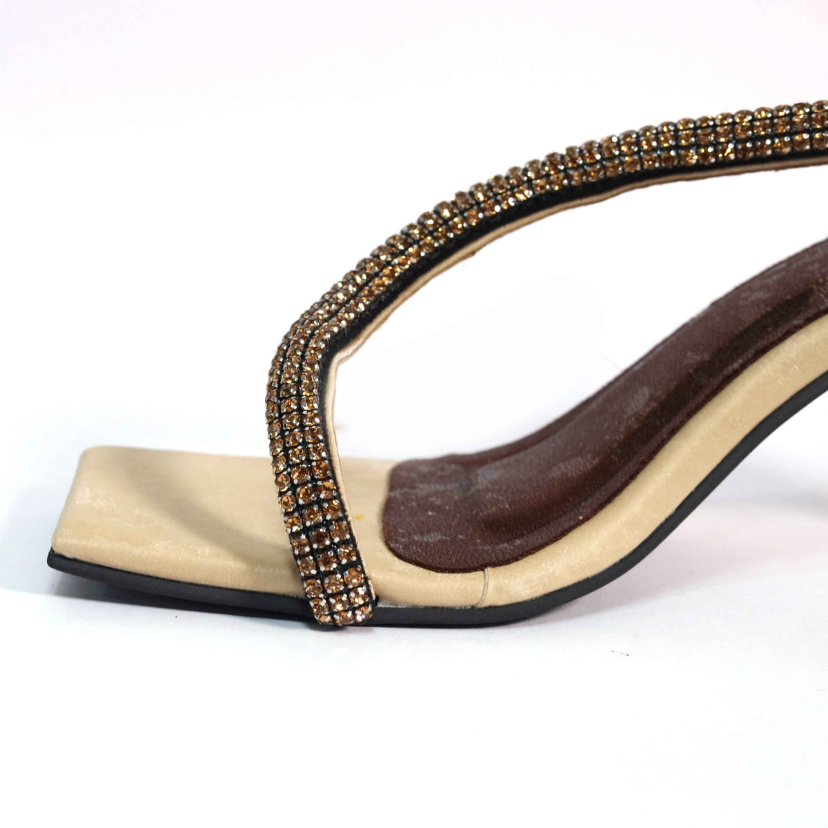 Beige Z-Series Dalgona Open Toe Slip-On Heels for Women