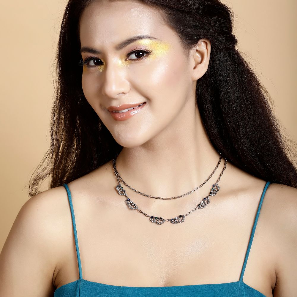 Textured Layered Necklace-Silver