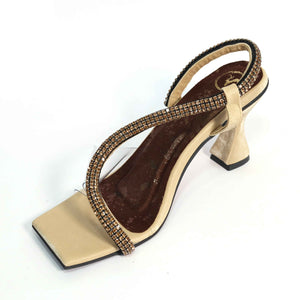 Beige Z-Series Dalgona Open Toe Slip-On Heels for Women