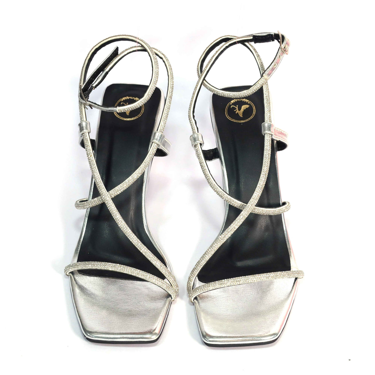 Silver Berry Open Toe Heels for Women in Faux Leather