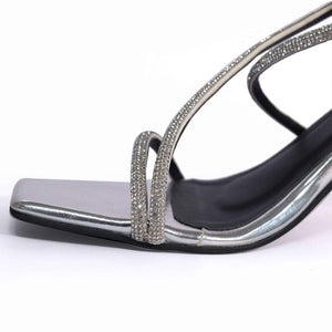 Silver Berry Open Toe Heels for Women in Faux Leather