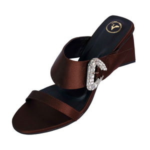 Brown Open Toe Leather Dazzle Mocha Block Heel