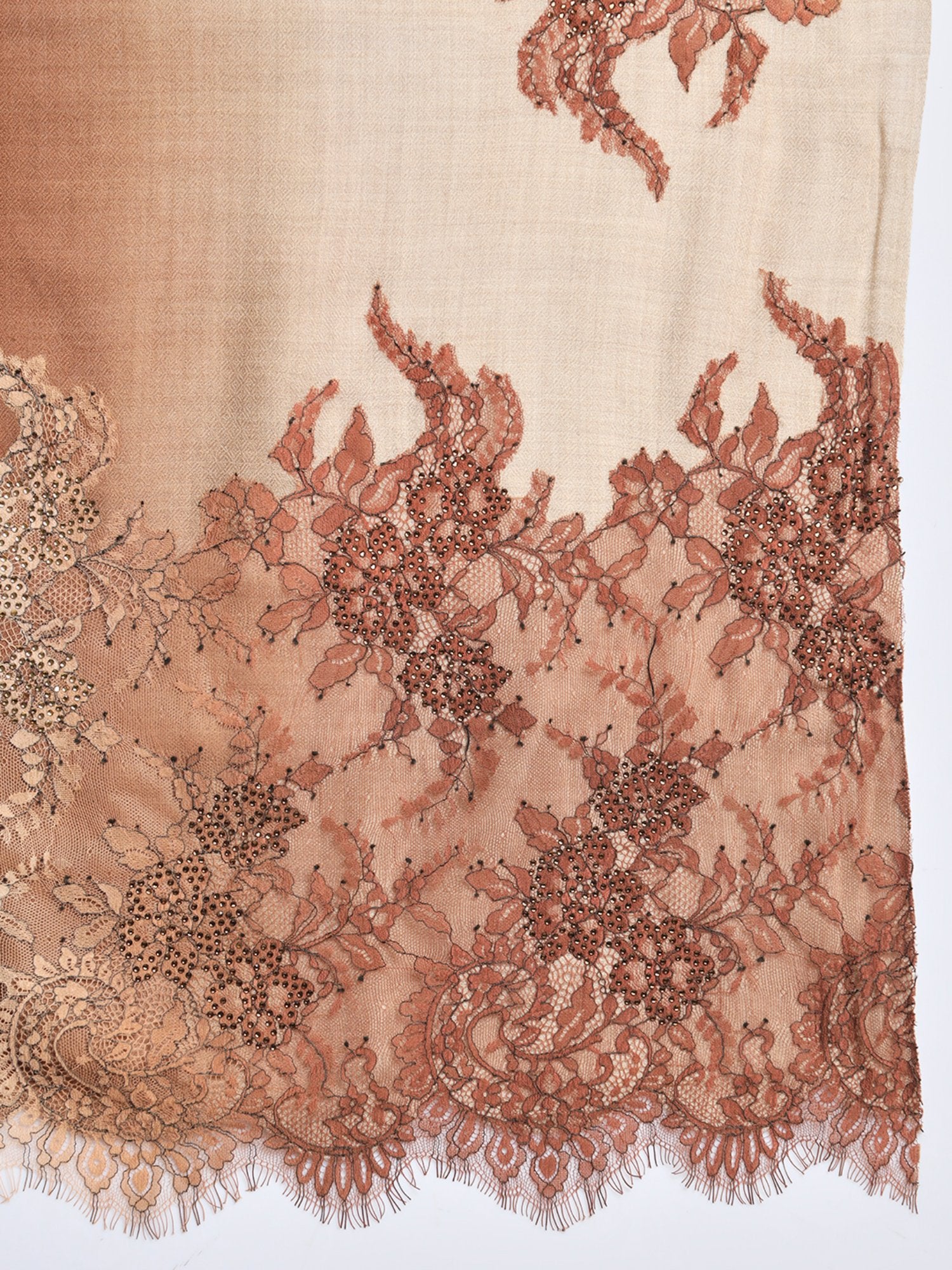 Ombre Brown Shawl Withlace And Swarovski