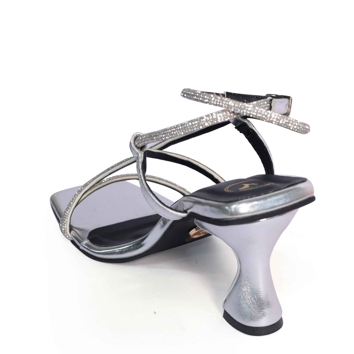 Silver Berry Open Toe Heels for Women in Faux Leather