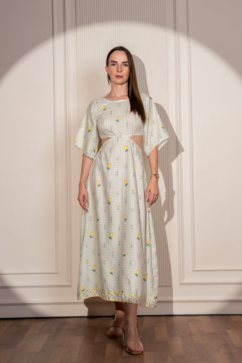 Garden Grid Side Cut Maxidress