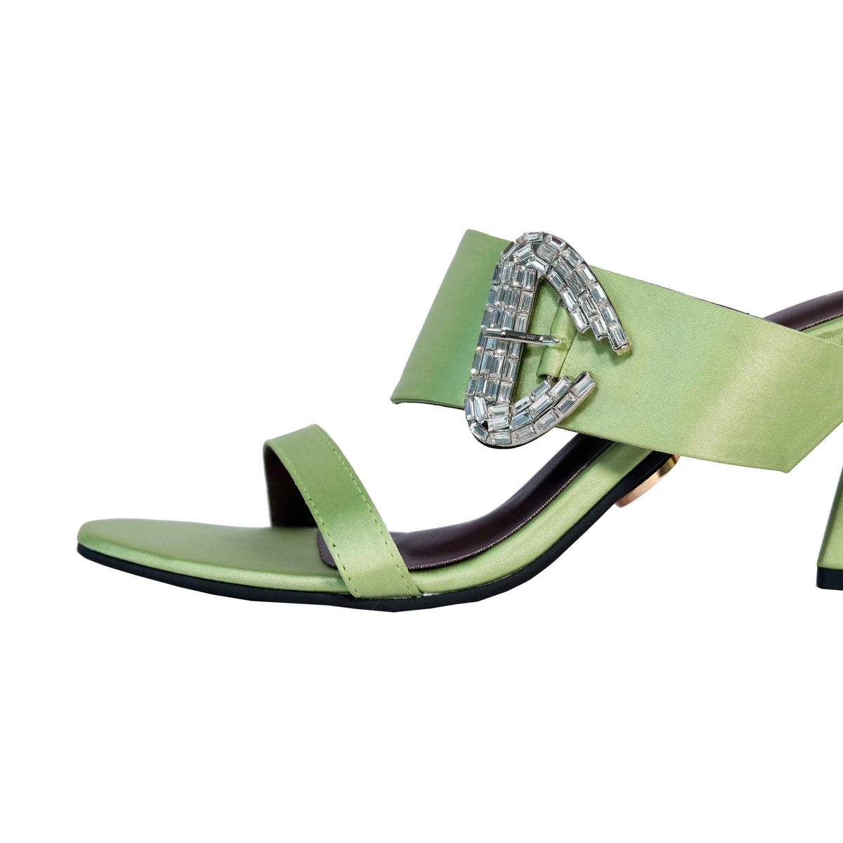 Green Open Toe Faux Leather Dazzle Pistacio Block Heel