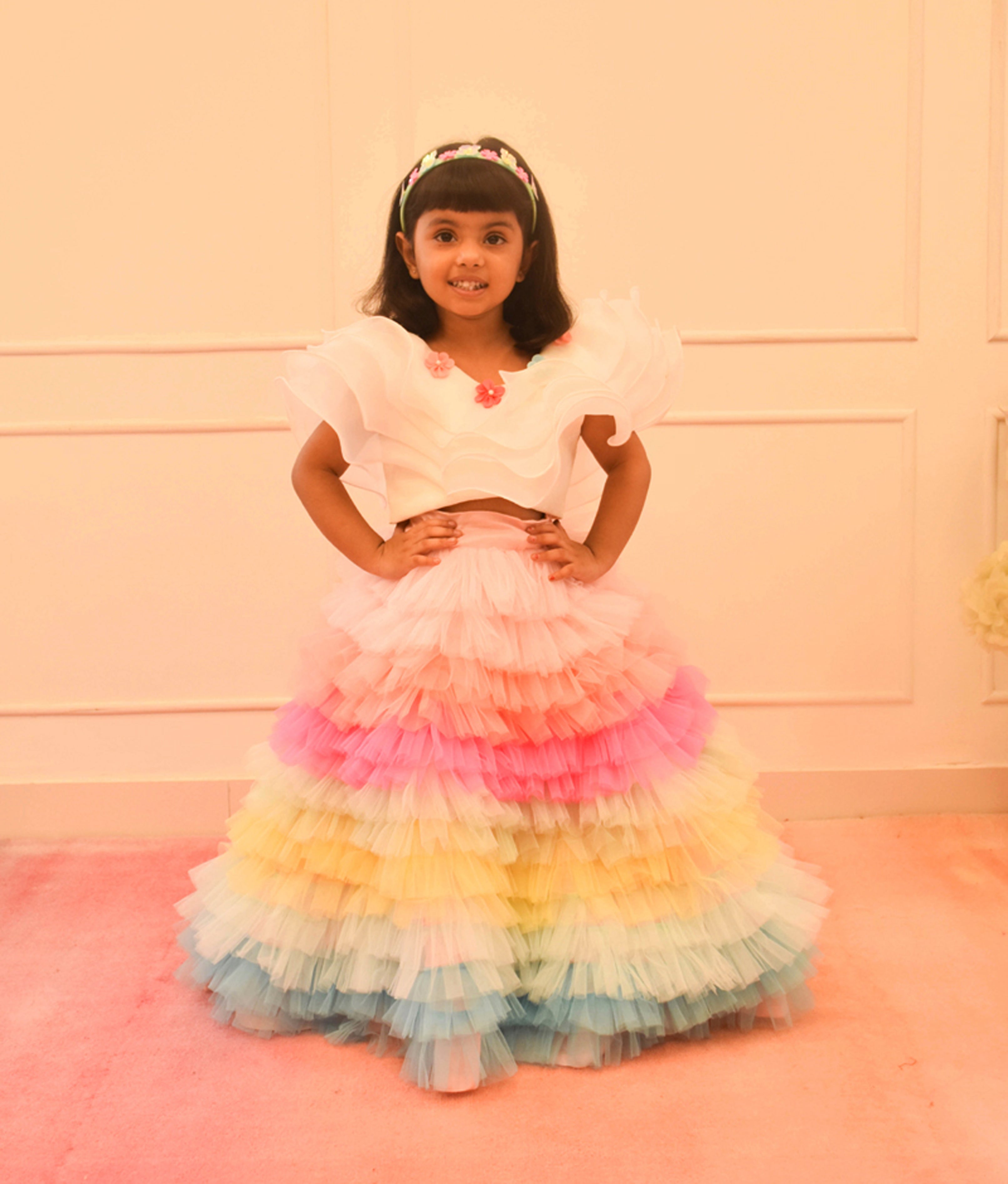 Orgaza Crop Top with Multi Colour Skirt