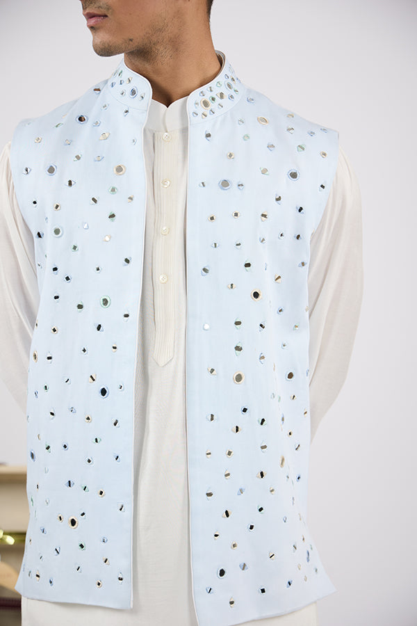 Light Blue Broken Mirror Nehru Jacket Set