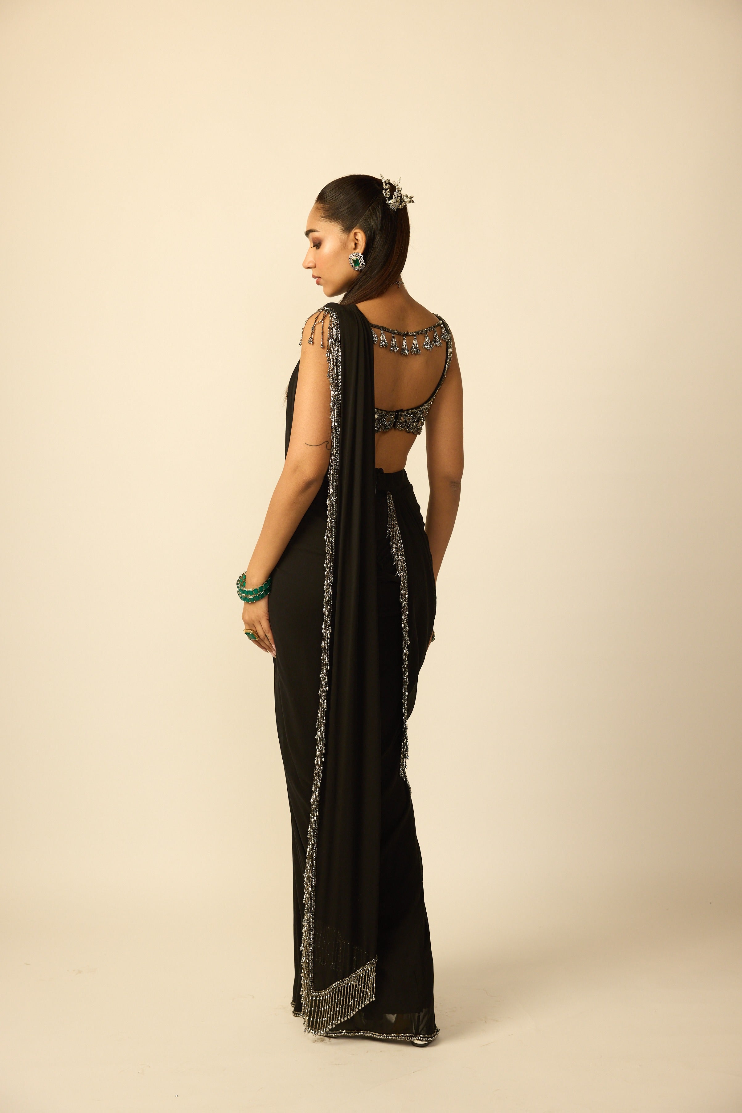 Black Georgette Tassel Saree