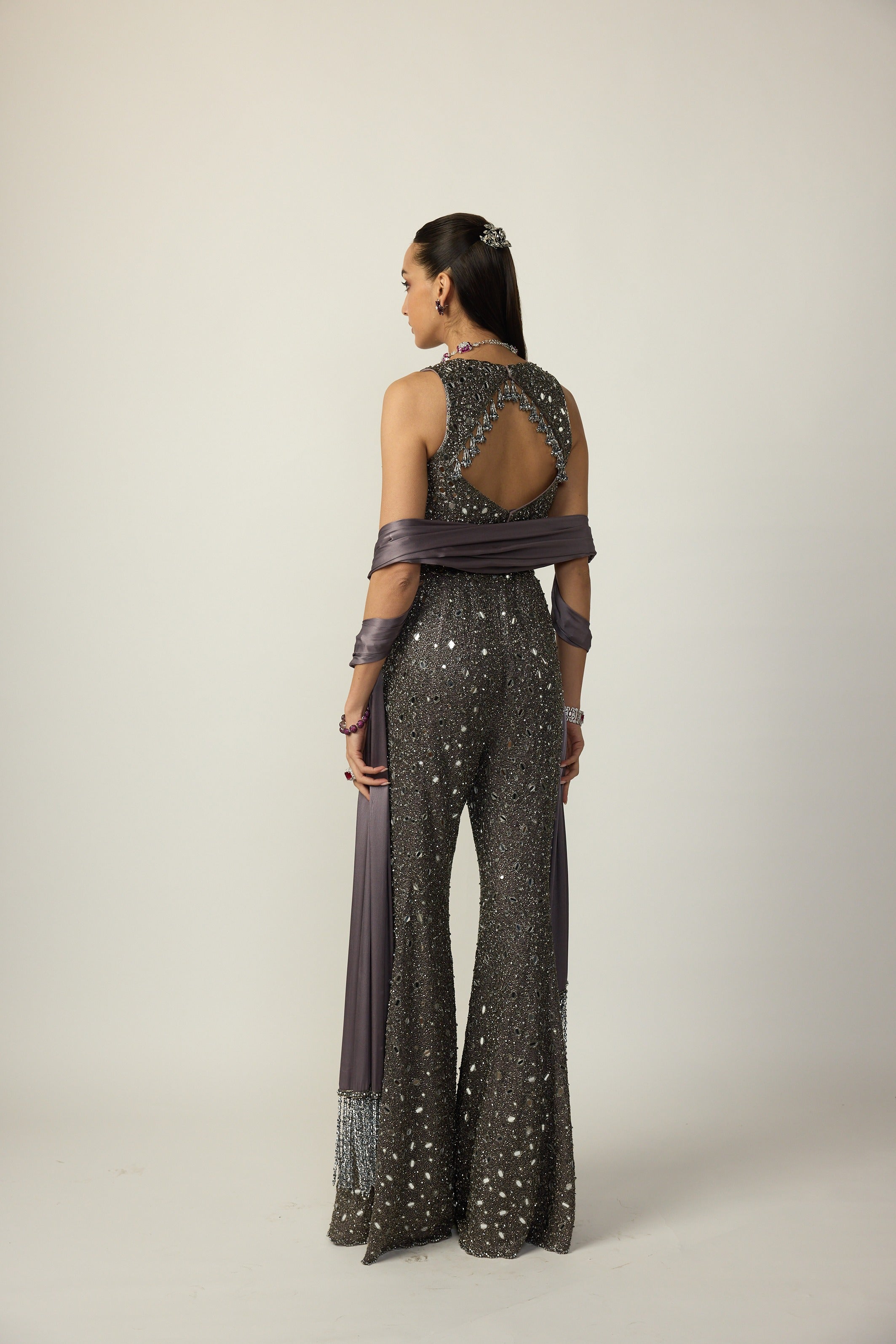 Metallic Grey Sharara Pant Set