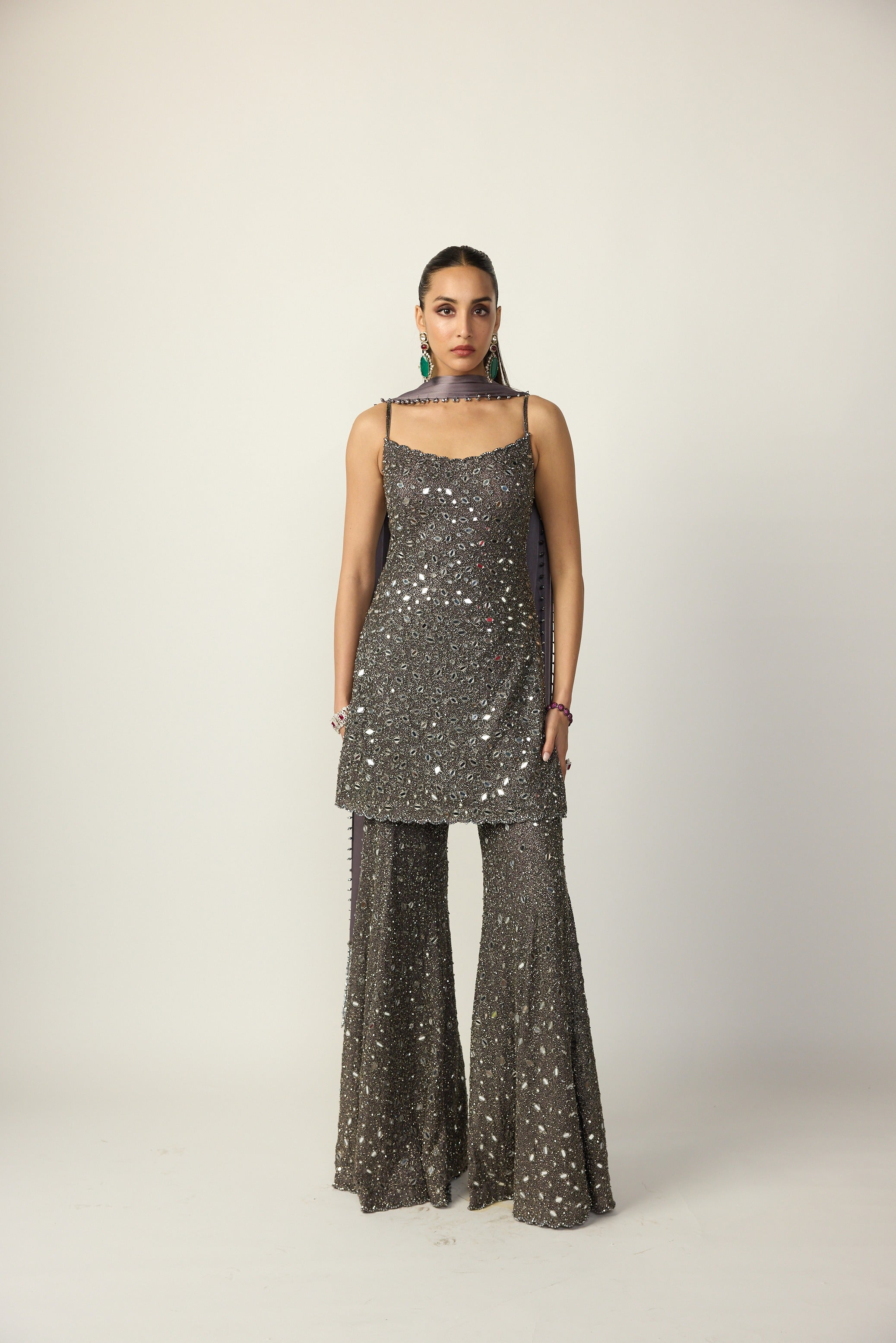 Metallic Grey Sharara With Kurta Set
