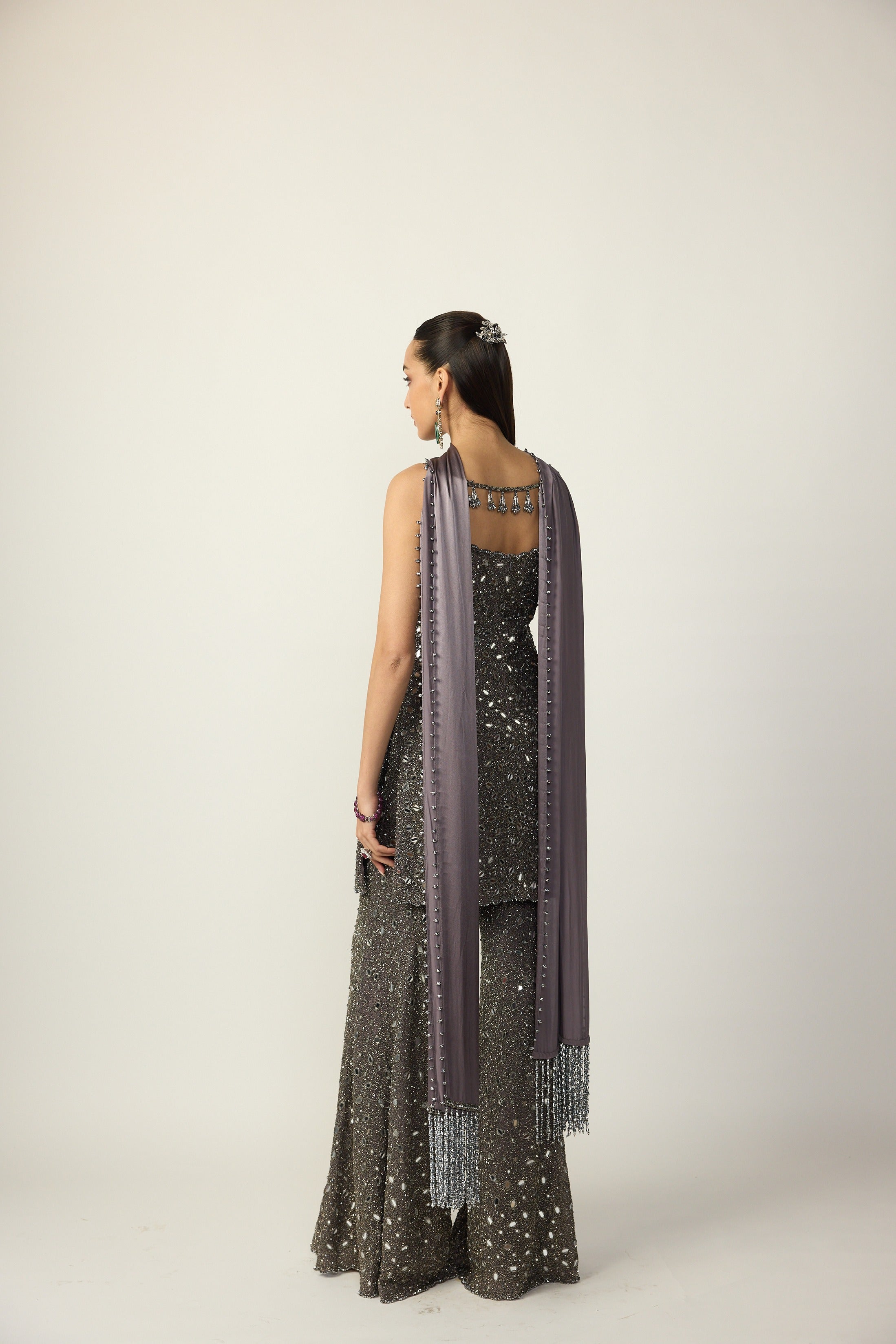 Metallic Grey Sharara With Kurta Set