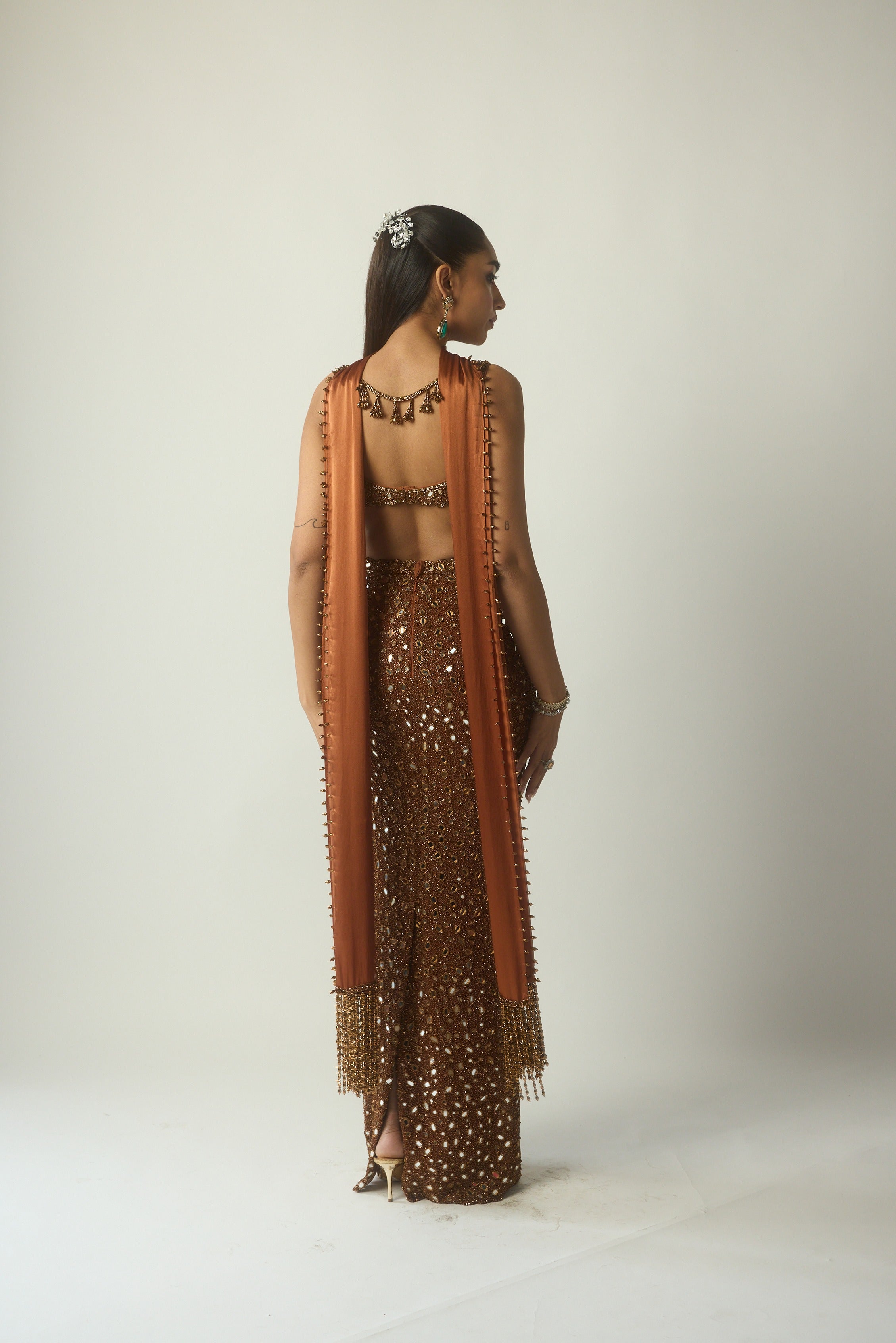 Metallic Copper Pencil Skirt Set