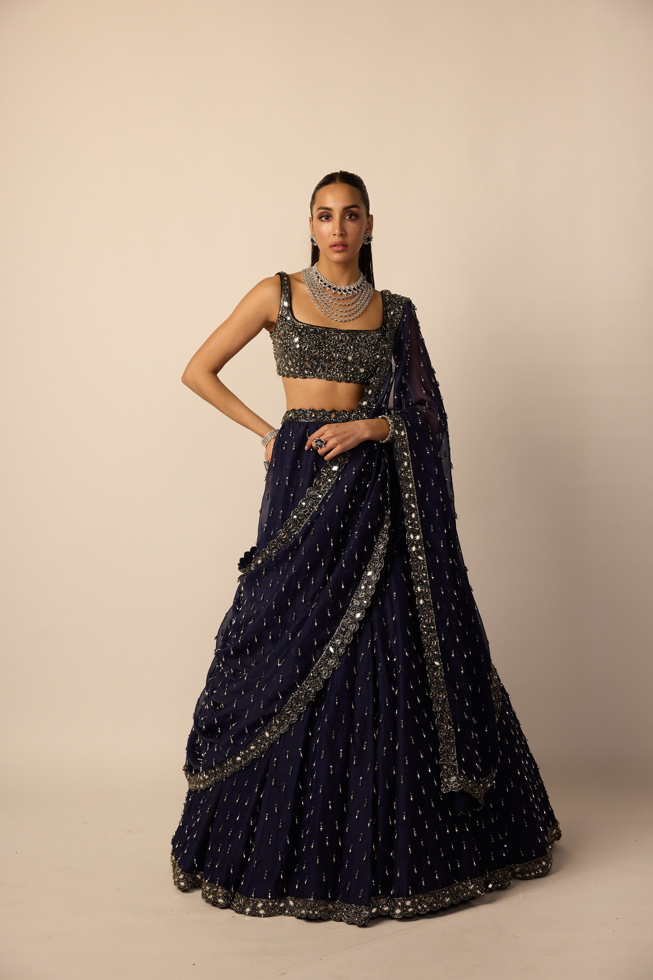 Deep Blue Single Drop Lehenga Set