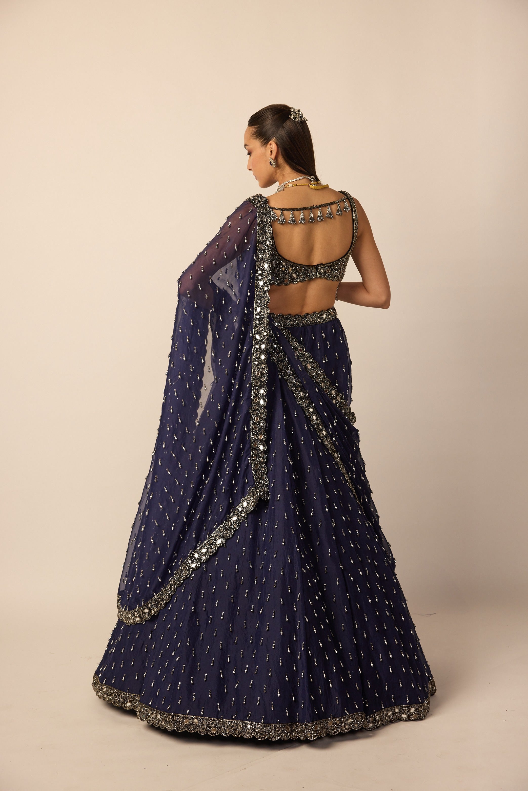 Deep Blue Single Drop Lehenga Set