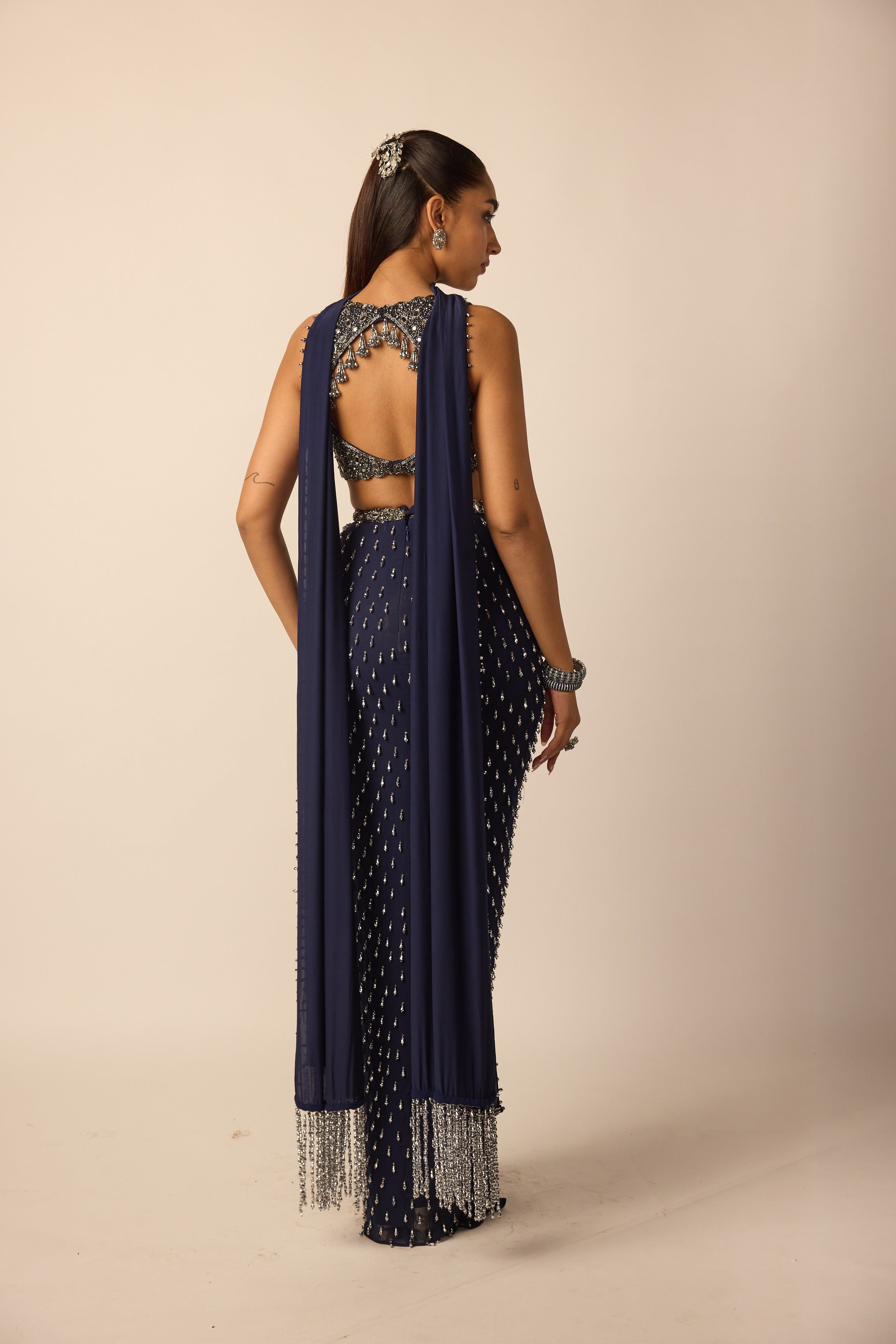 Deep Blue Single Drop Draped Skirt