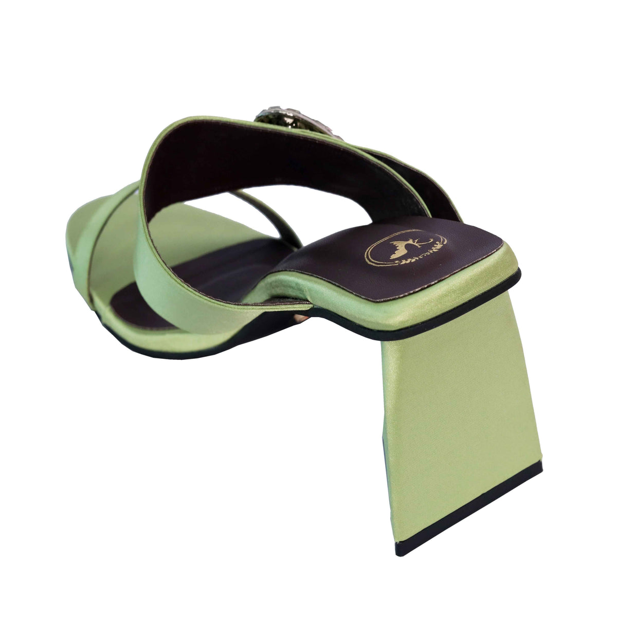 Green Open Toe Faux Leather Dazzle Pistacio Block Heel