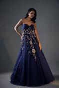 Load image into Gallery viewer, Navy Blue 3D Embroidered Gown
