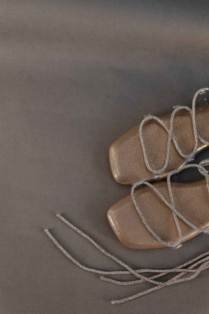 Gold Stringy Shoe Lace Flats Sandal