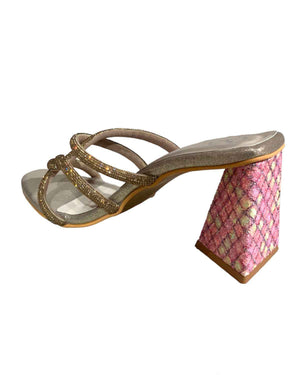 Unicorn Gold Open Toe Block Heel Sandal