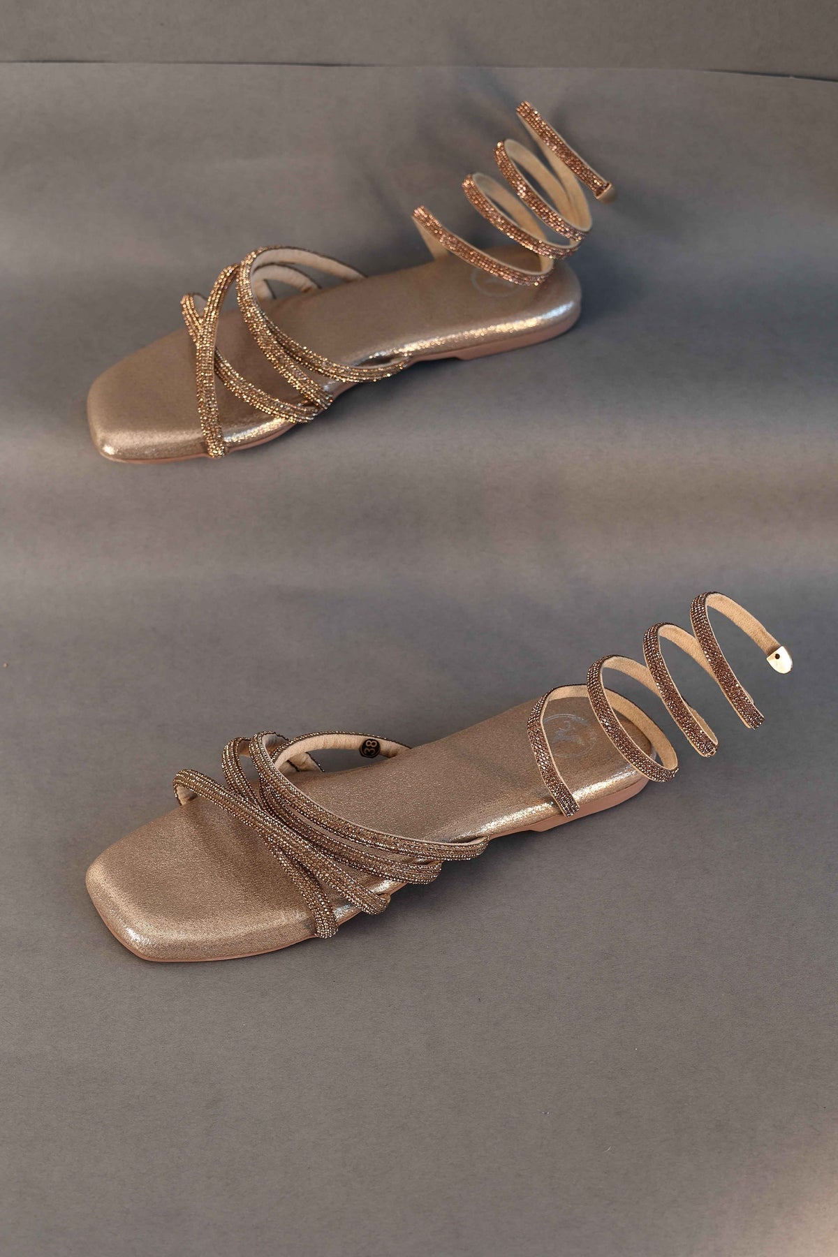 Gold Spring Textured Flat Sandals