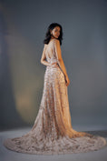 Load image into Gallery viewer, Rose Gold 3D Embroidered Trail Gown With Slit
