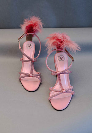 Pink Candy Fur Open Toe Heel Sandal
