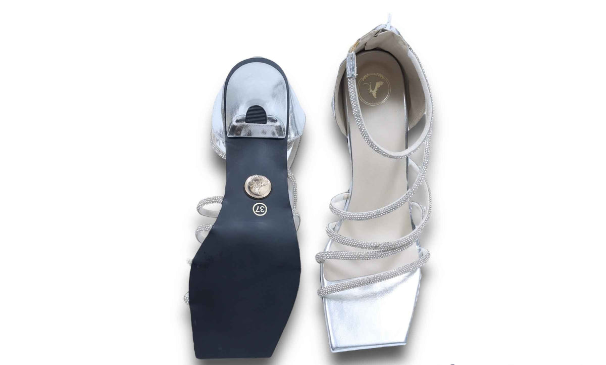 Atimka Silver Open Toe Heels