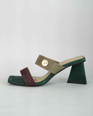Green Open Toe Slip-on  closure Multi logo Unicorn Block Heel