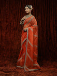Load image into Gallery viewer, Orange & Maroon Organza Gota Leheriya Saree & Blouse Set
