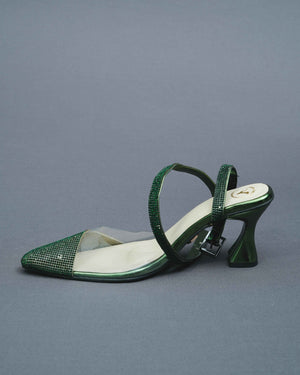 Closed Toe Faux Leather Green Sleek Cheek Heels