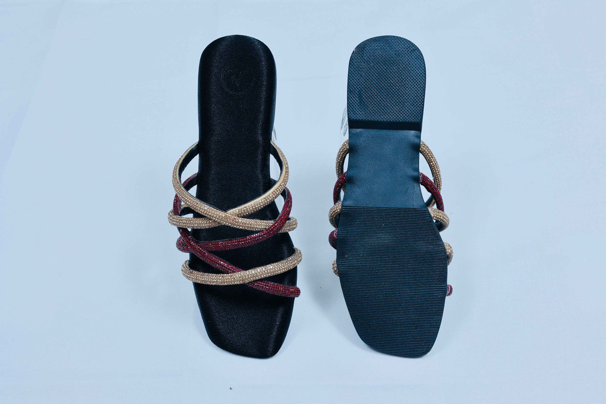 Red & Black Multi string Open Toe Flats