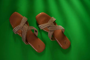 Gold String Nude Base Sandals