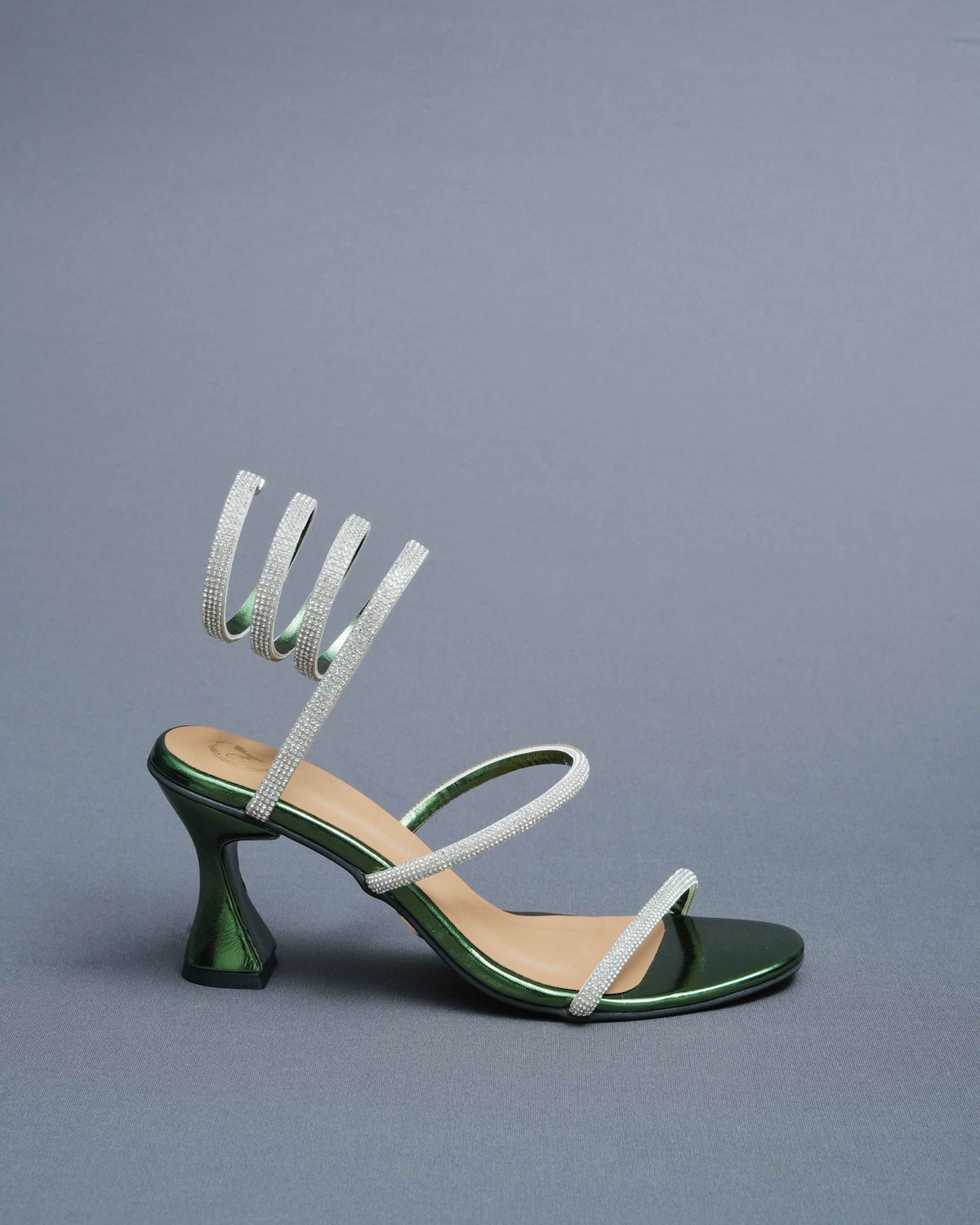 Faux Leather Open Toe Green Spring Heels