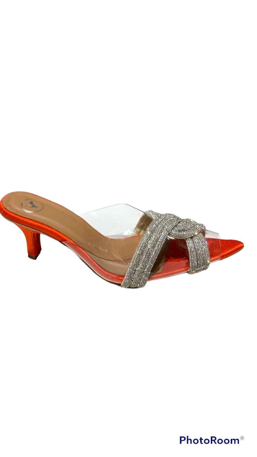 Orange Twist Textured Heels Sandals