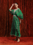 Load image into Gallery viewer, Green & Purplle Crinkle Kaftan & Belt Set
