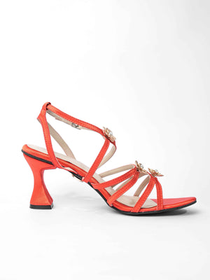 Orange Open Toe Narrow Fit Burnt Flower Heels
