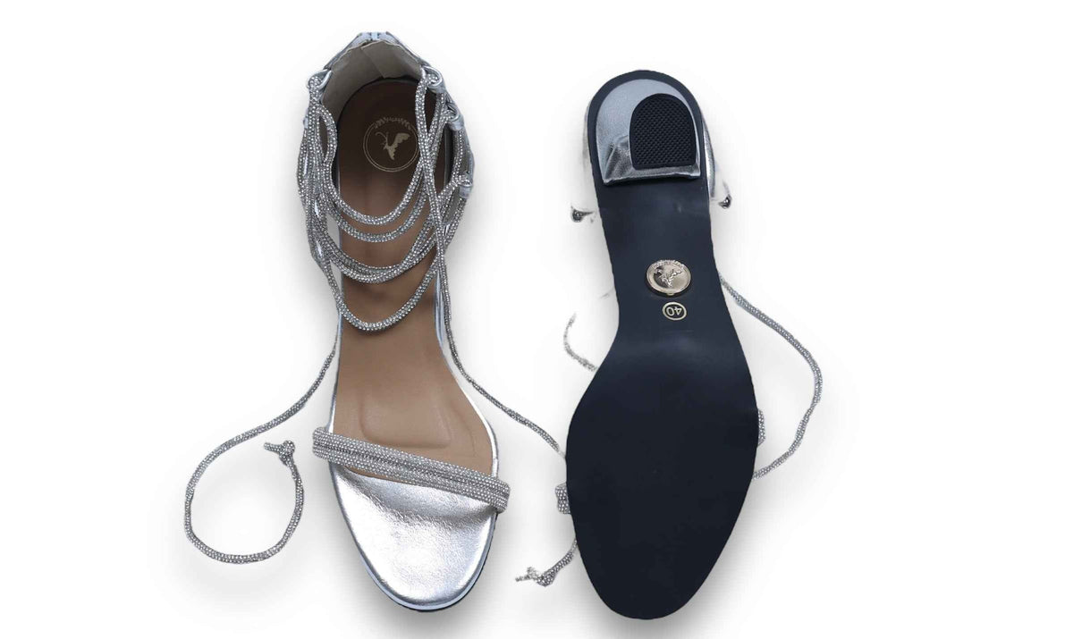 Silver Ankle Shoe Open Toe lace Heel