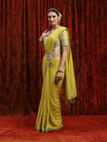 Load image into Gallery viewer, Lemon Green Georgette Saree & Blouse Set
